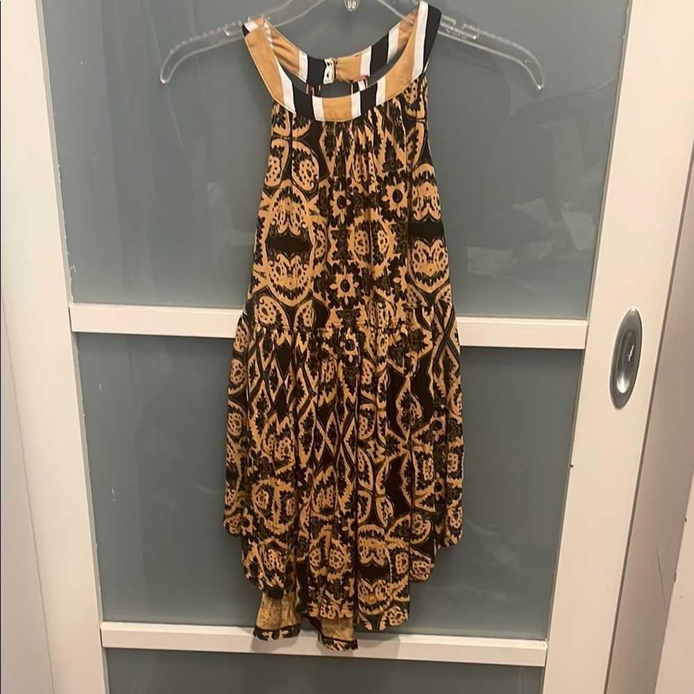 Free People Black and Yellow High Low Halter Top